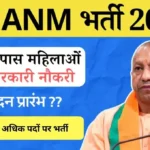 UP ANM Vacancy 2024. This image is shown in one photo for cm yogi adityanath and blue and yellow background colour all text information write in black and white text colour one white background box in write information colour is black and red.