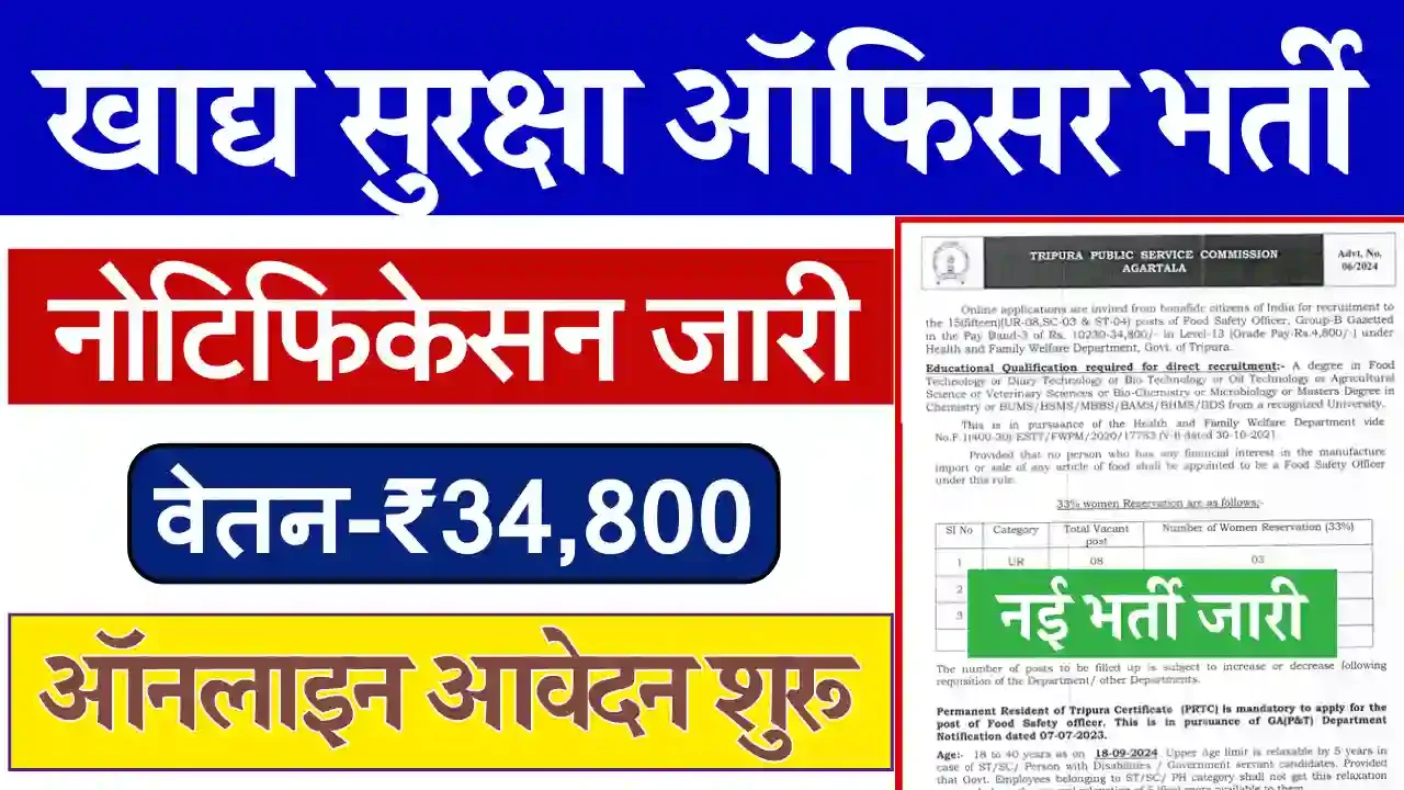 Food Safety Officer Recruitment 2024 Apply Online this imge is show One Application Form And All information Text Colour is White Back ground Colour is Blue, Read, and yellow.